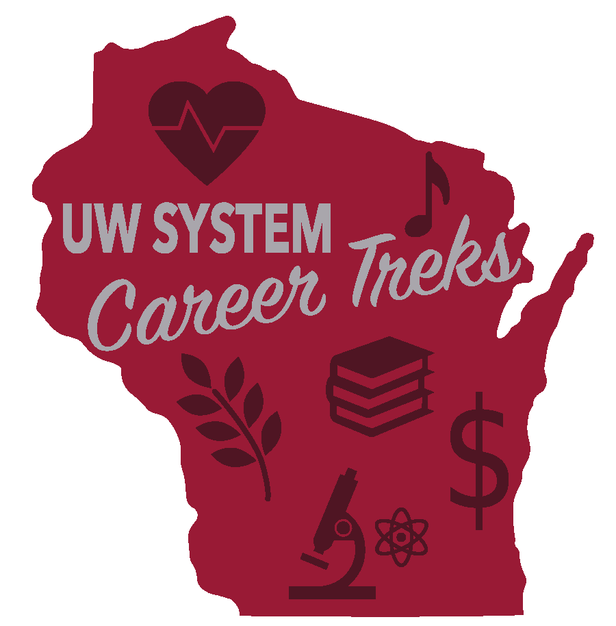 Outline of the state of Wisconsin with the words UW System Career Treks