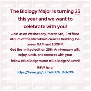 Biology Major 25th anniversary celebration March 5, 2025